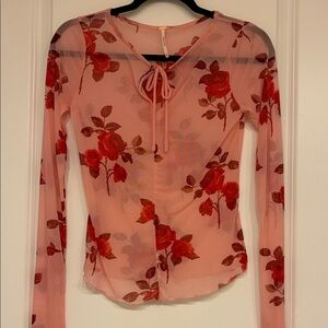 Free People Sheer Floral Tie Neck Top